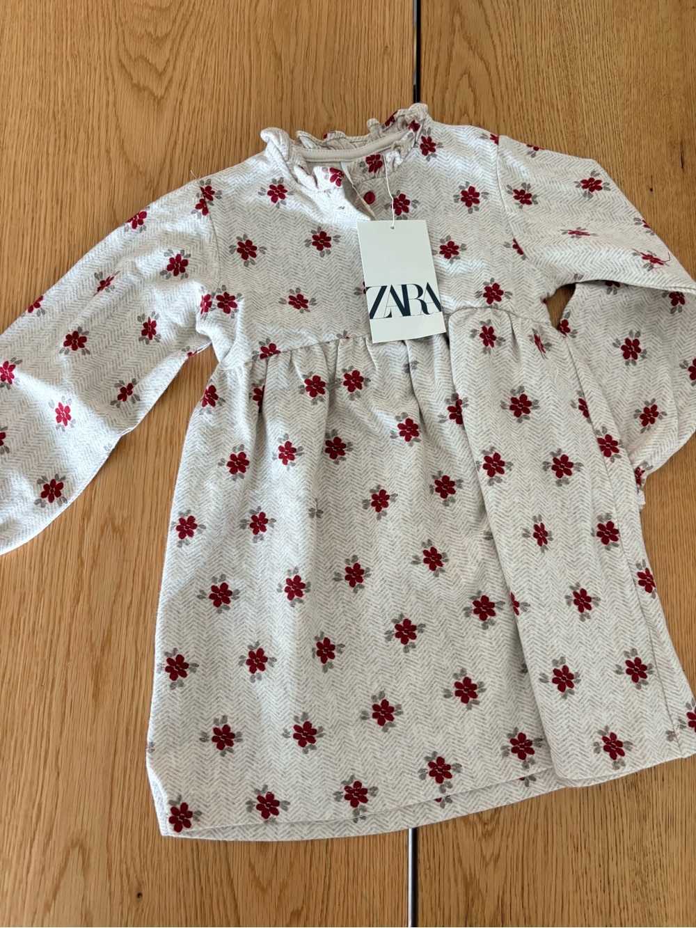 Zara Cream Dress with Red Floral Print